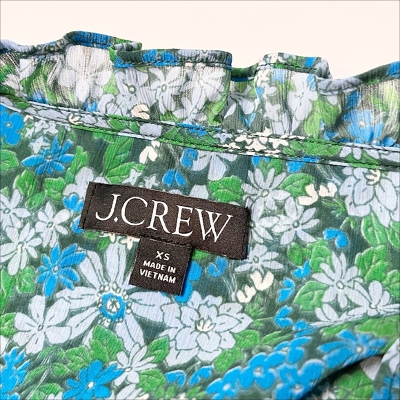J. Crew Ruffle Trim Short Sleeve Top Hyacinth Fields XS blue floral blouse flowy - Picture 7 of 12
